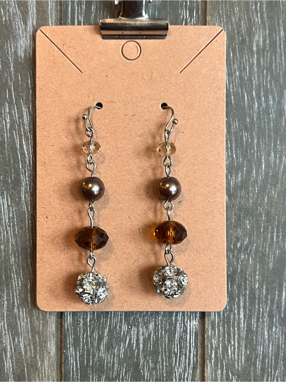 Vintage Brown Crystal Drop Earrings โ Unbranded